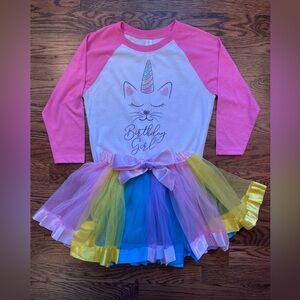 Girls Caticorn Birthday Colorful Tulle Skirt and T-Shirt Celebration Outfit 6